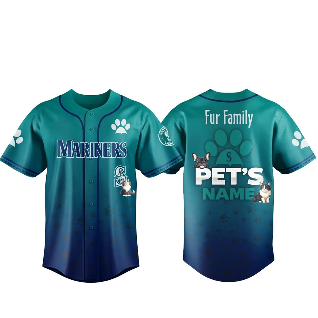 Custom Pet's Name Seattle Mariners Fur Family Pet Game Night 2026 Baseball Jersey