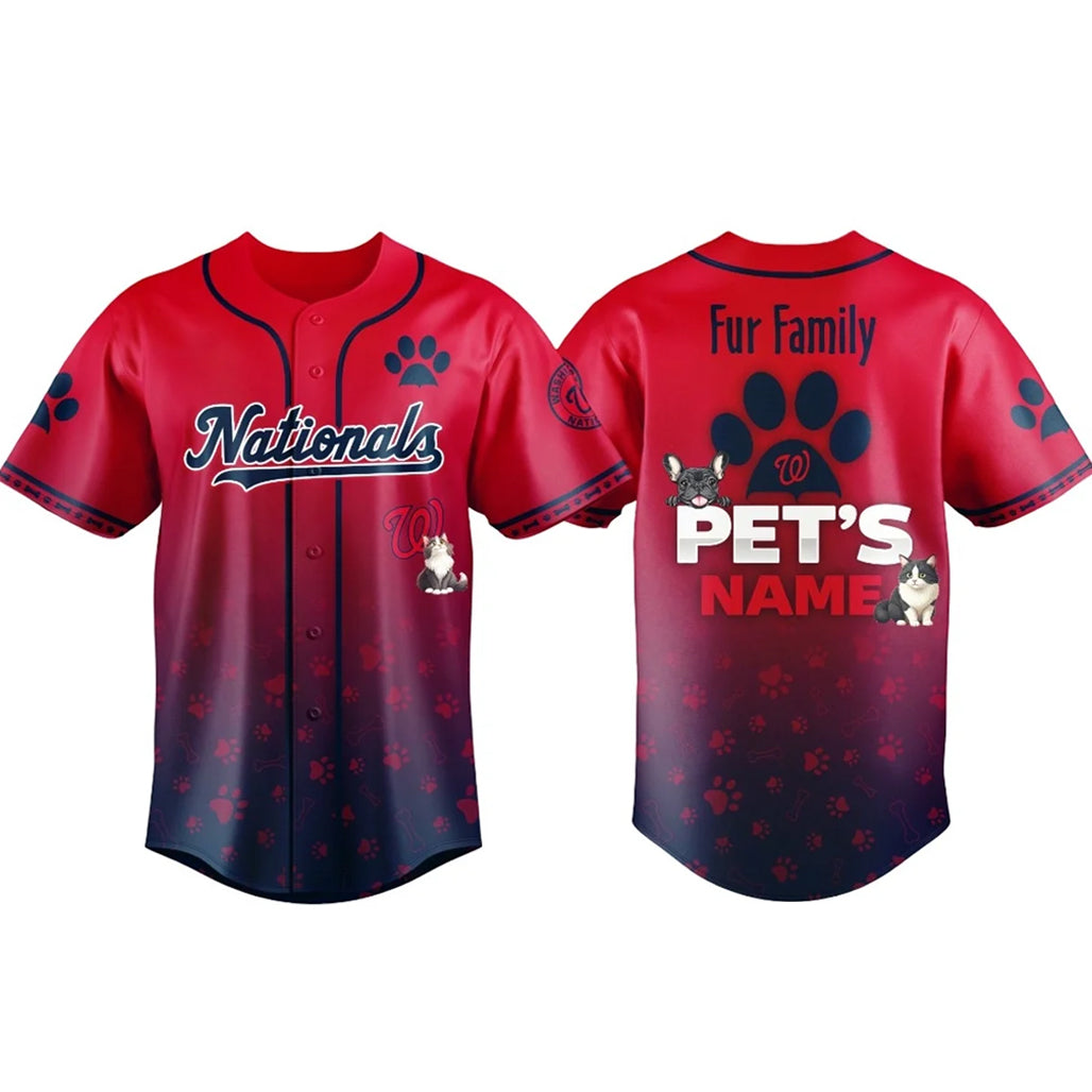 Custom Pet's Name Washington Nationals Fur Family Pet Game Night Baseball Jersey