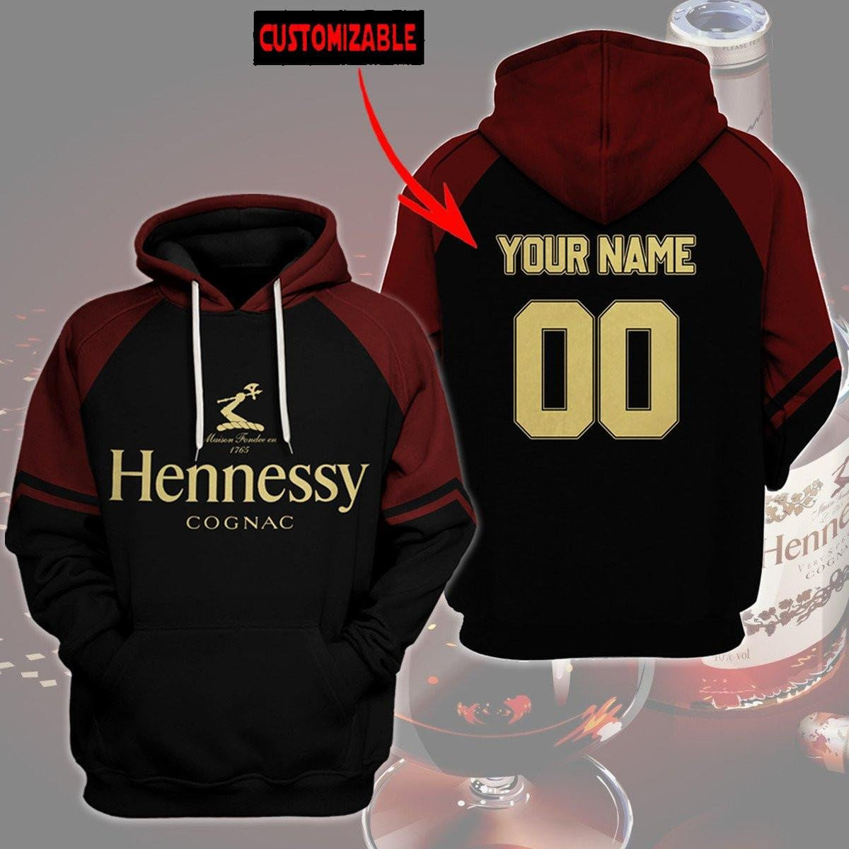 Custom Name &amp; Number Hennessy Cognac Personalized 3d Hoodie
