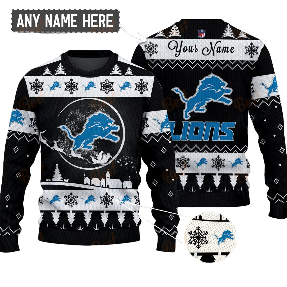Detroit Lions NFL Ugly Christmas Sweater - Name Customized