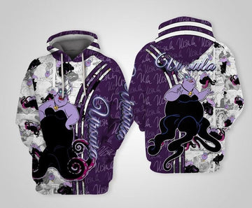 Disney Villian Ursula Purple Cross Comic Book Patterns, Ursula The Little Mermaid All Over Print Hoodie, Zip Hoodie