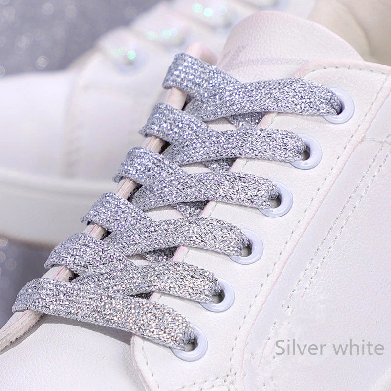 NEW Fashion Glitter Shoelaces Colorful Flat Shoe laces for Athletic Running Sneakers Shoes Boot 1CM Width Shoelace Strings 1Pair