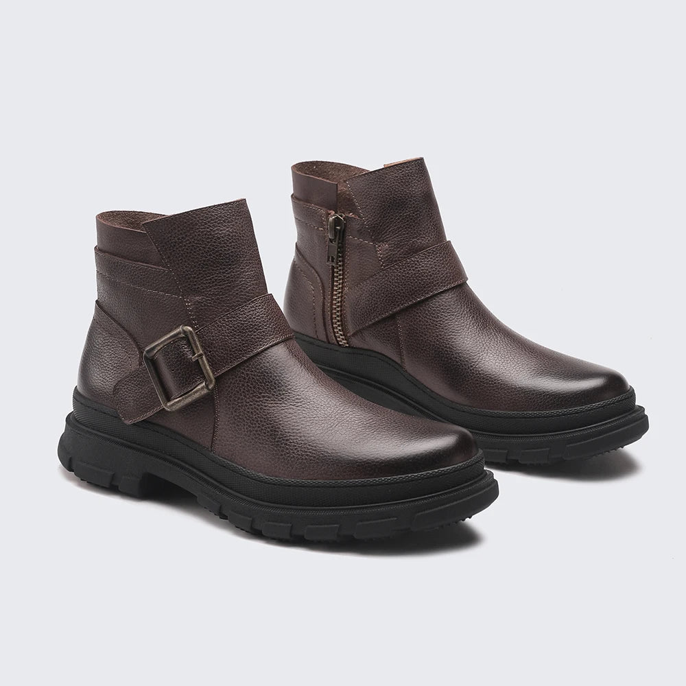 Men's Handmade Leather Winter Boots – Warm, Zipper, Brown Outdoor Shoes