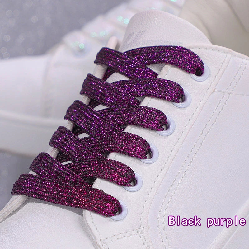 NEW Fashion Glitter Shoelaces Colorful Flat Shoe laces for Athletic Running Sneakers Shoes Boot 1CM Width Shoelace Strings 1Pair