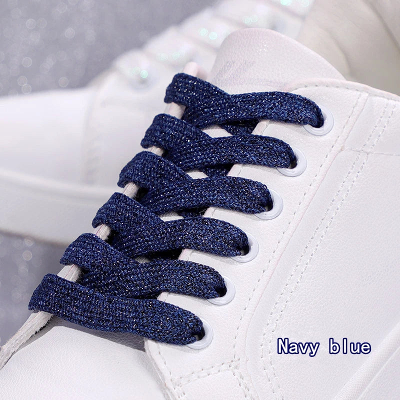 NEW Fashion Glitter Shoelaces Colorful Flat Shoe laces for Athletic Running Sneakers Shoes Boot 1CM Width Shoelace Strings 1Pair