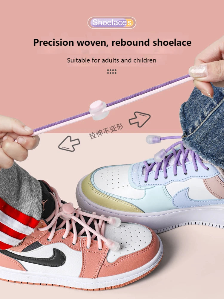 Spring Lock Shoelaces Without ties Elastic laces Sneakers Adult Quick Shoe laces Rubber Bands Round No tie Shoeace Shoes