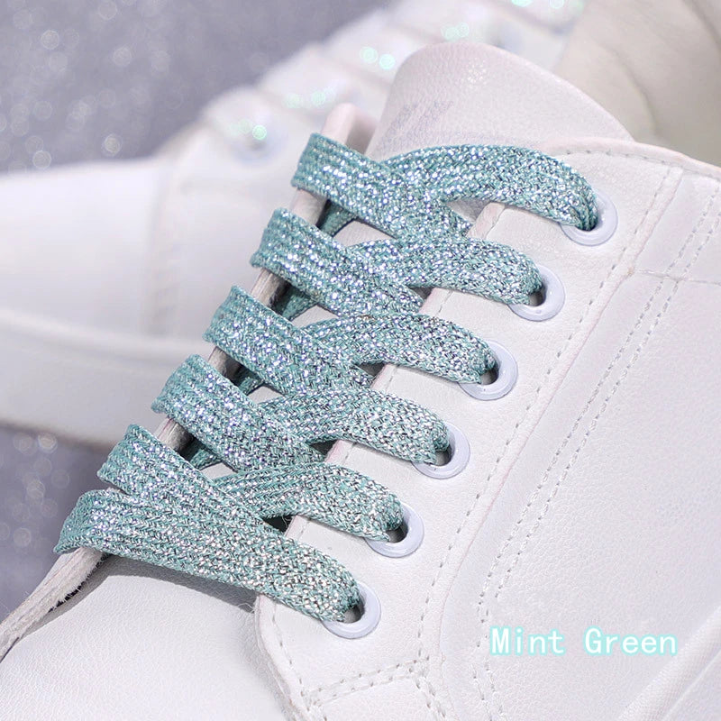 NEW Fashion Glitter Shoelaces Colorful Flat Shoe laces for Athletic Running Sneakers Shoes Boot 1CM Width Shoelace Strings 1Pair