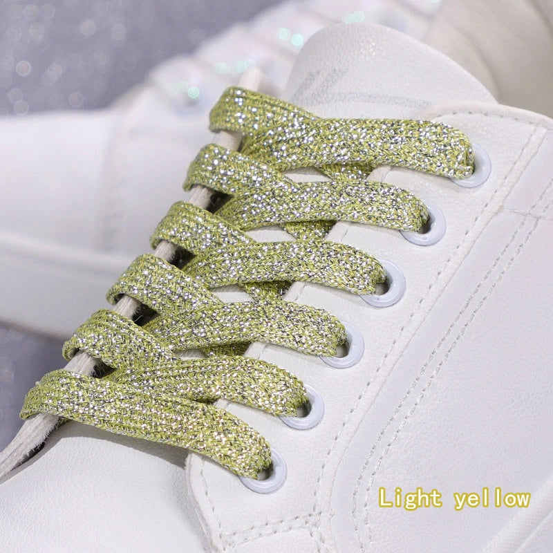 NEW Fashion Glitter Shoelaces Colorful Flat Shoe laces for Athletic Running Sneakers Shoes Boot 1CM Width Shoelace Strings 1Pair