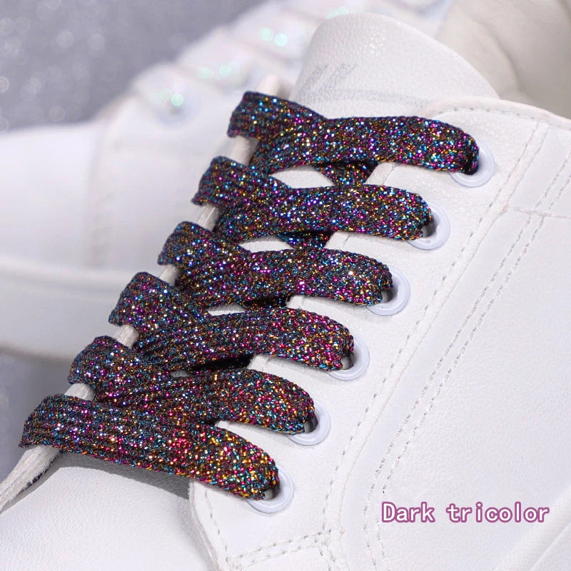 NEW Fashion Glitter Shoelaces Colorful Flat Shoe laces for Athletic Running Sneakers Shoes Boot 1CM Width Shoelace Strings 1Pair