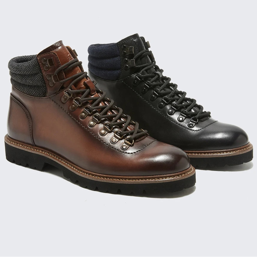 Men's Western Ankle Boots – Anti-Slip Lace-Up Leather & Fabric – Height Increasing EVA Sole – Winter/Autumn Casual Shoes