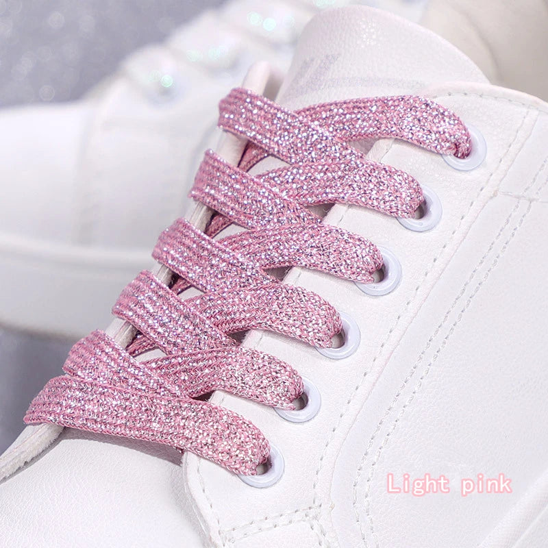NEW Fashion Glitter Shoelaces Colorful Flat Shoe laces for Athletic Running Sneakers Shoes Boot 1CM Width Shoelace Strings 1Pair