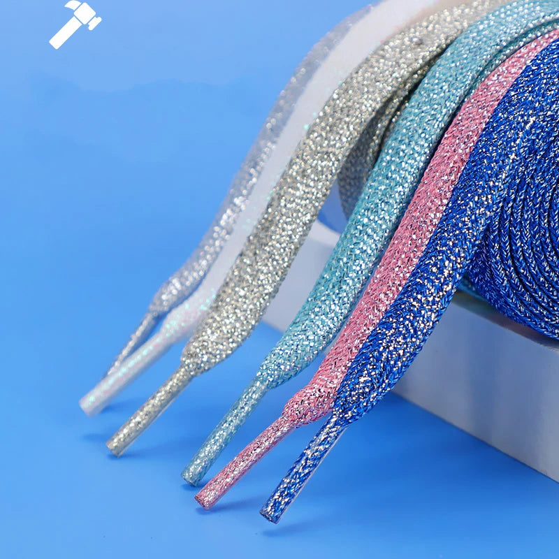 NEW Fashion Glitter Shoelaces Colorful Flat Shoe laces for Athletic Running Sneakers Shoes Boot 1CM Width Shoelace Strings 1Pair