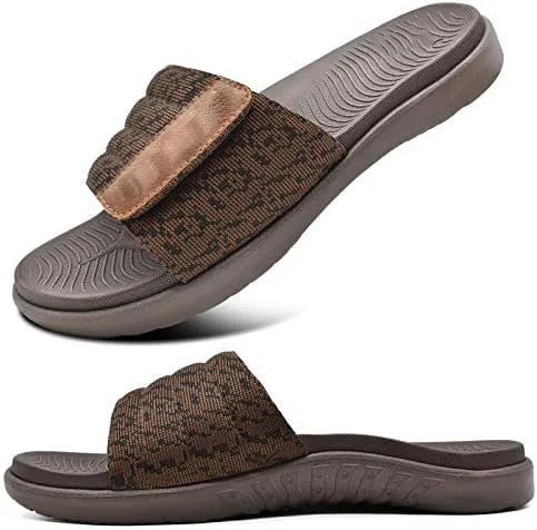 Mens Slide Sandals Open Toe Athletic Adjustable Straps Orthotic Plantar Sport Sandals with Soft Comfy Arch Support Footbed