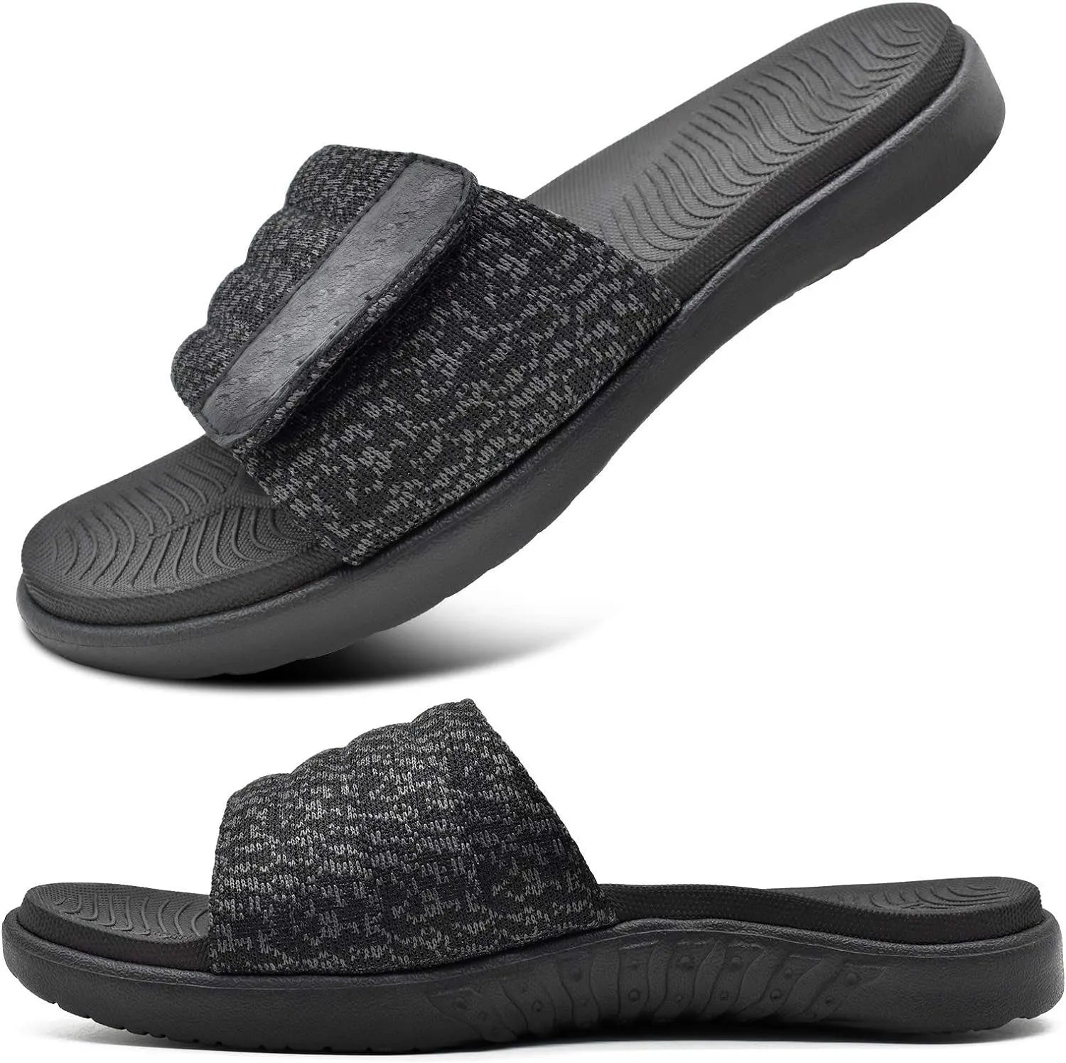 Mens Slide Sandals Open Toe Athletic Adjustable Straps Orthotic Plantar Sport Sandals with Soft Comfy Arch Support Footbed