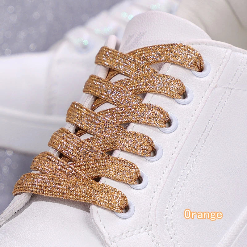 NEW Fashion Glitter Shoelaces Colorful Flat Shoe laces for Athletic Running Sneakers Shoes Boot 1CM Width Shoelace Strings 1Pair