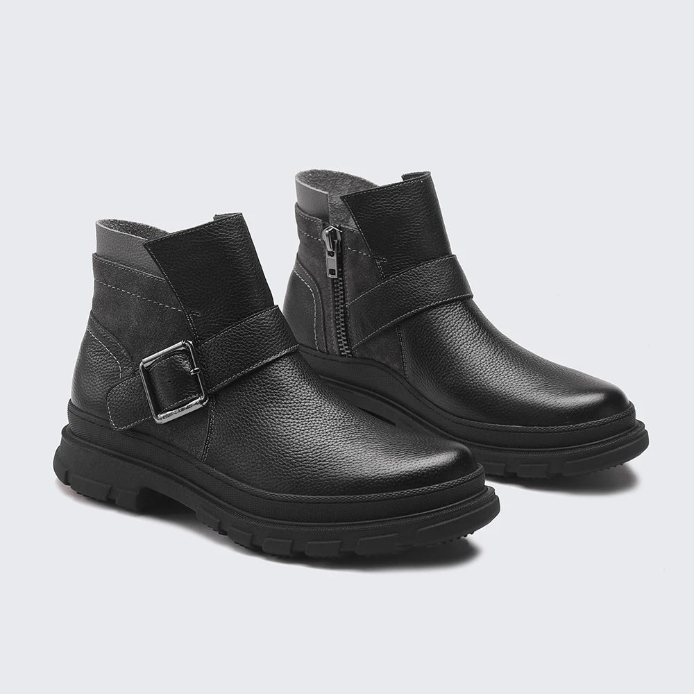 Men's Handmade Leather Winter Boots – Warm, Zipper, Brown Outdoor Shoes