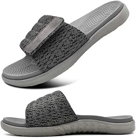 Mens Slide Sandals Open Toe Athletic Adjustable Straps Orthotic Plantar Sport Sandals with Soft Comfy Arch Support Footbed