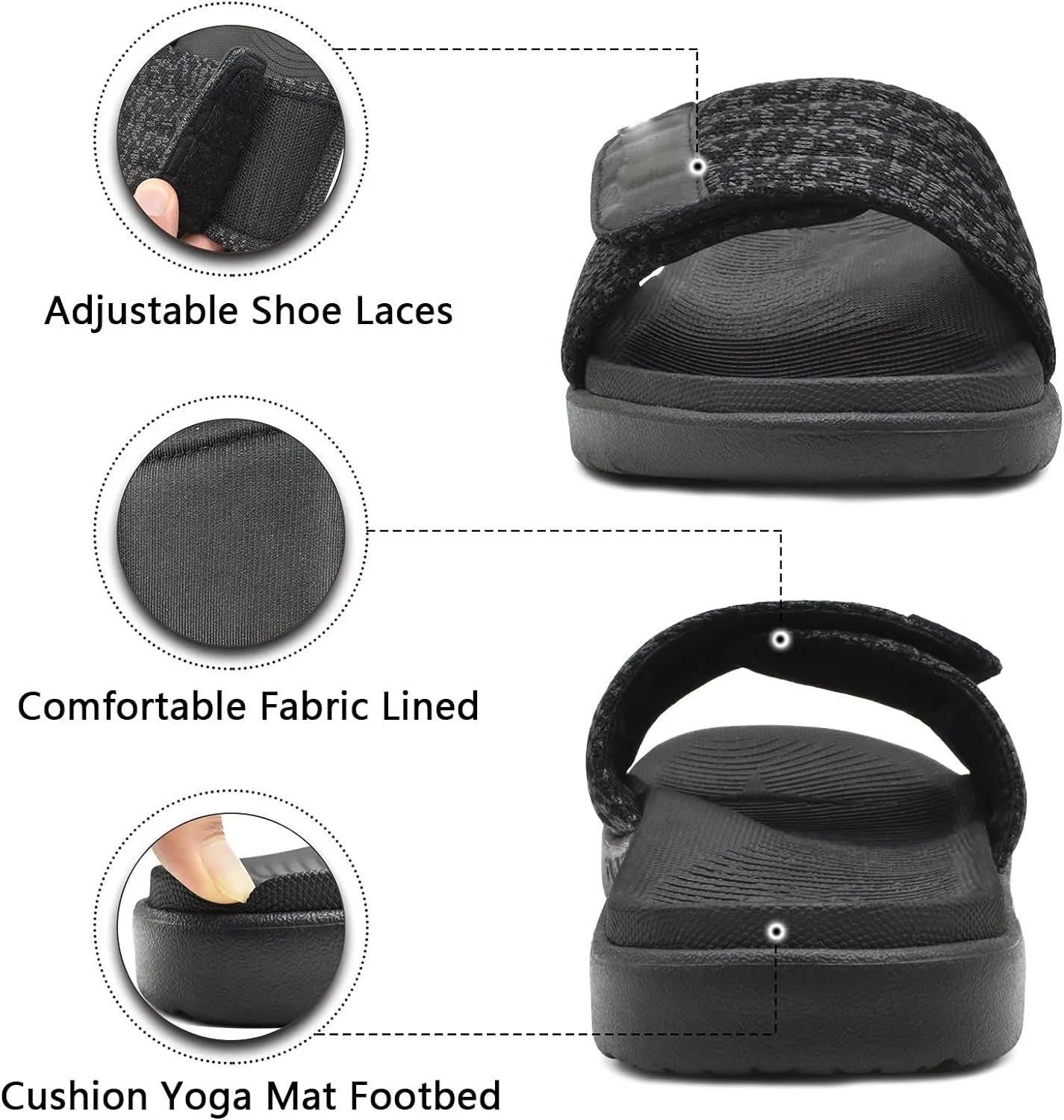Mens Slide Sandals Open Toe Athletic Adjustable Straps Orthotic Plantar Sport Sandals with Soft Comfy Arch Support Footbed