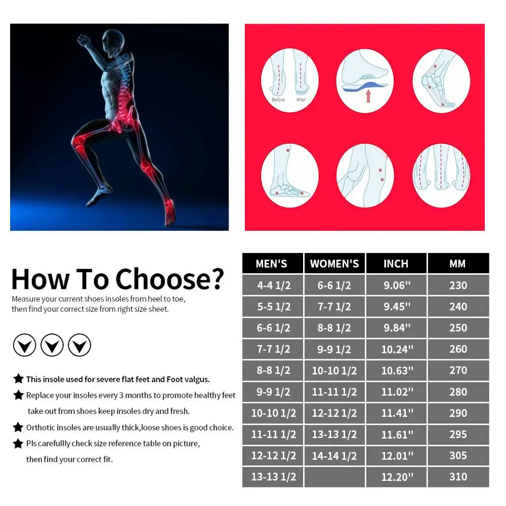 Orthotic Severe Flat Feet Insoles Arch Support Shoes Sole Insert Orthopedic Insoles Heel Pain Plantar Fasciitis Men Woman
