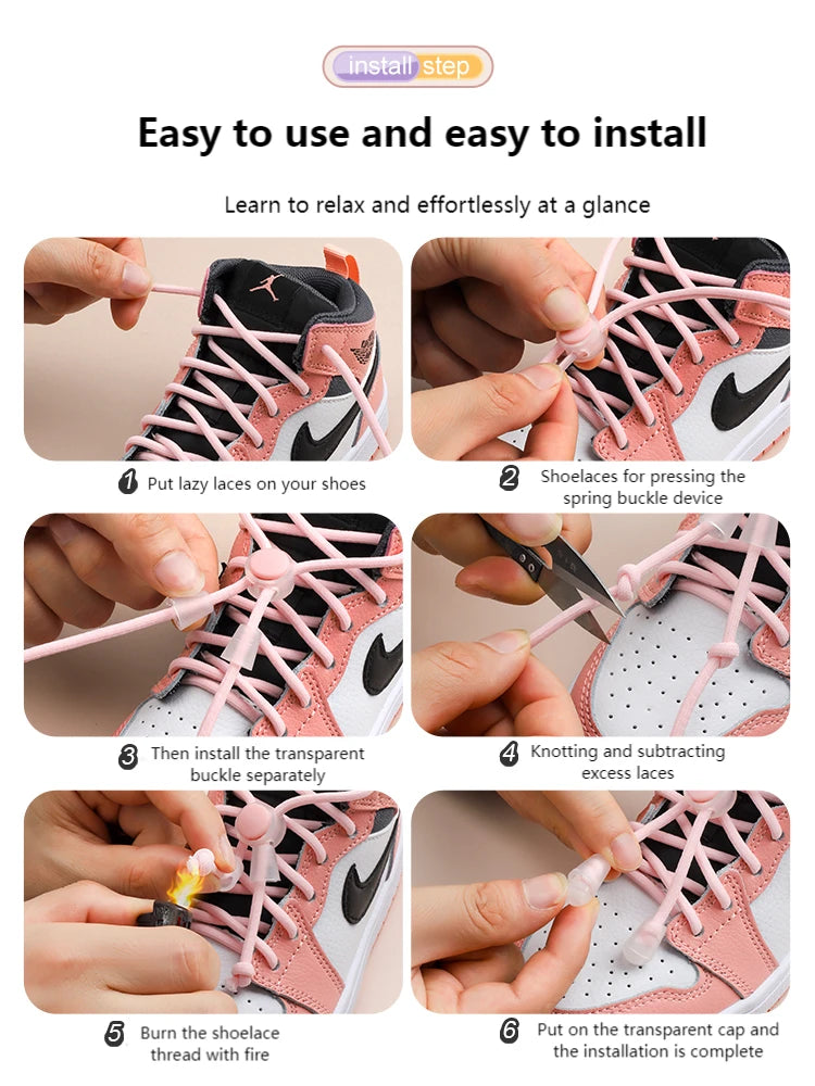 Spring Lock Shoelaces Without ties Elastic laces Sneakers Adult Quick Shoe laces Rubber Bands Round No tie Shoeace Shoes