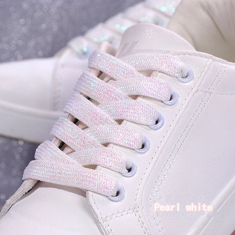 NEW Fashion Glitter Shoelaces Colorful Flat Shoe laces for Athletic Running Sneakers Shoes Boot 1CM Width Shoelace Strings 1Pair