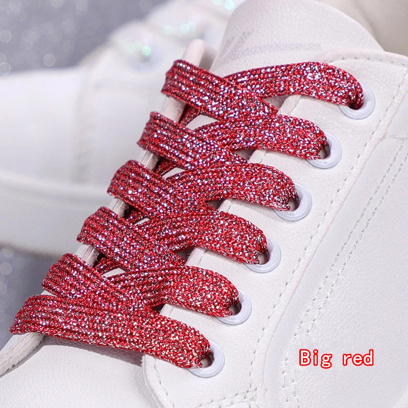 NEW Fashion Glitter Shoelaces Colorful Flat Shoe laces for Athletic Running Sneakers Shoes Boot 1CM Width Shoelace Strings 1Pair