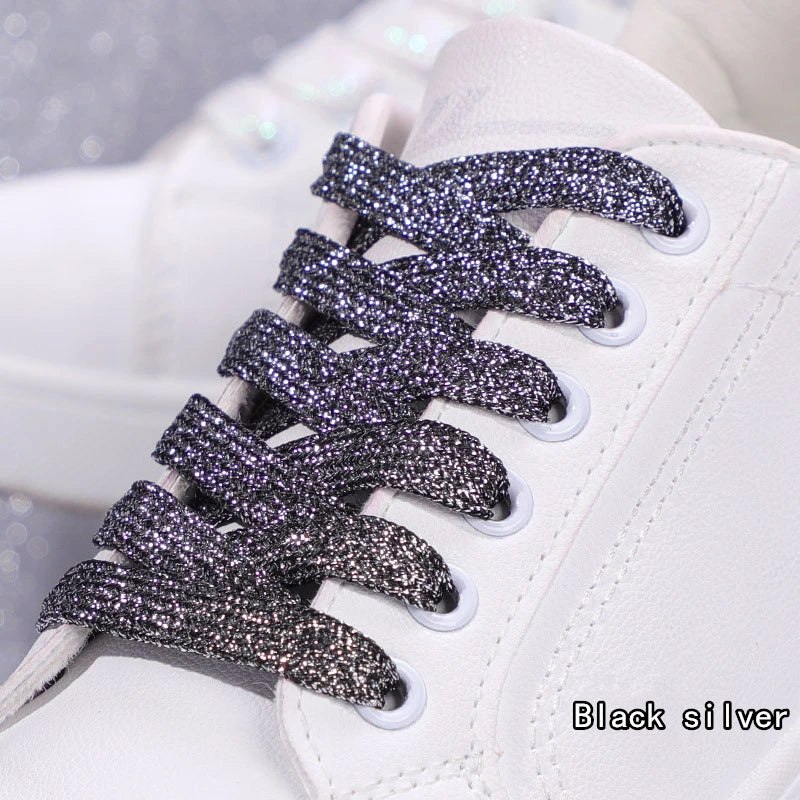 NEW Fashion Glitter Shoelaces Colorful Flat Shoe laces for Athletic Running Sneakers Shoes Boot 1CM Width Shoelace Strings 1Pair