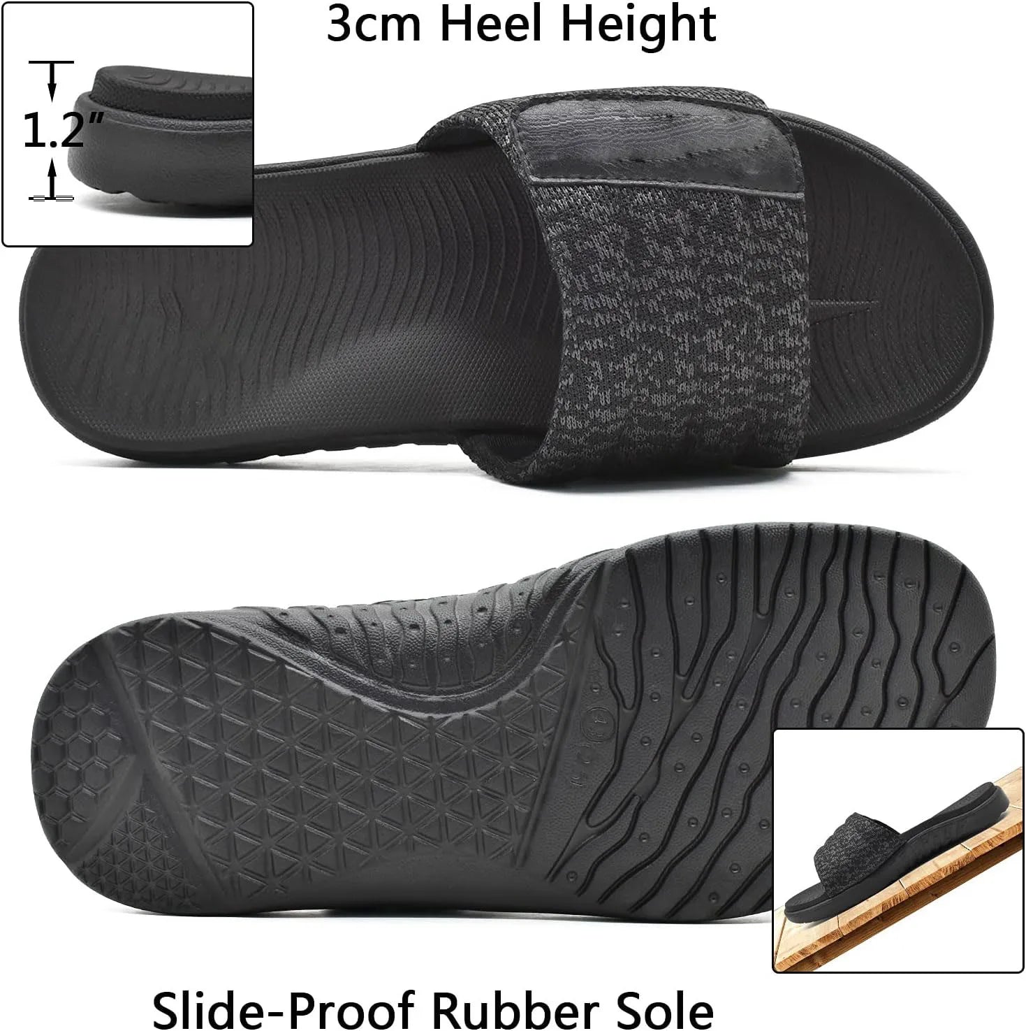 Mens Slide Sandals Open Toe Athletic Adjustable Straps Orthotic Plantar Sport Sandals with Soft Comfy Arch Support Footbed