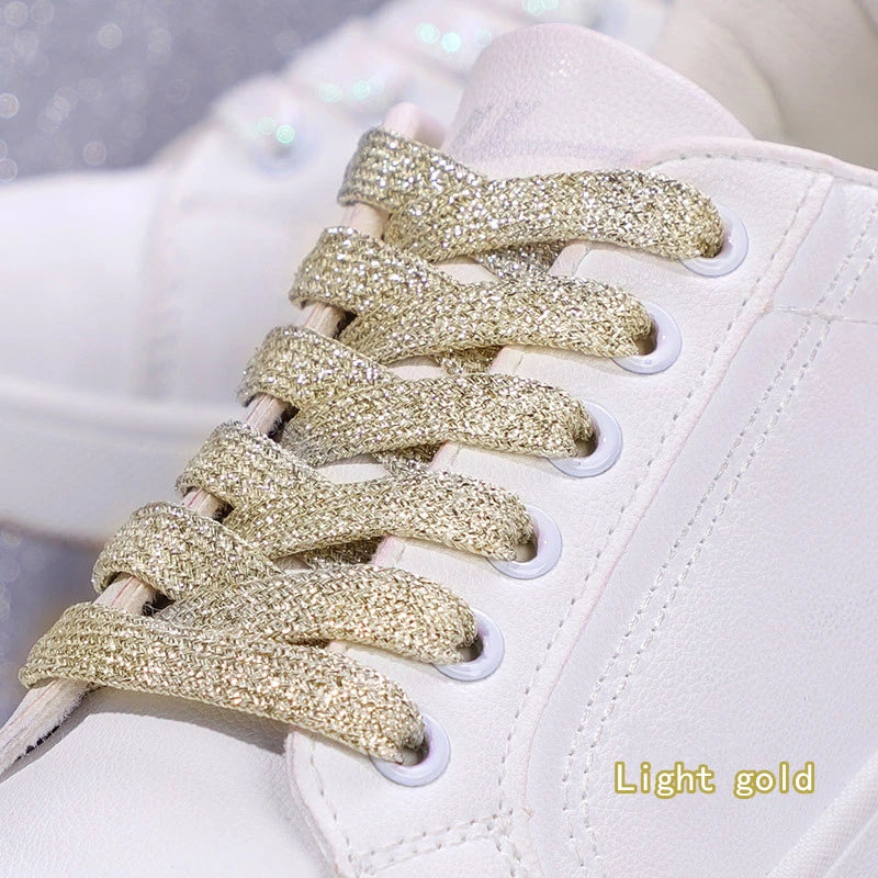 NEW Fashion Glitter Shoelaces Colorful Flat Shoe laces for Athletic Running Sneakers Shoes Boot 1CM Width Shoelace Strings 1Pair