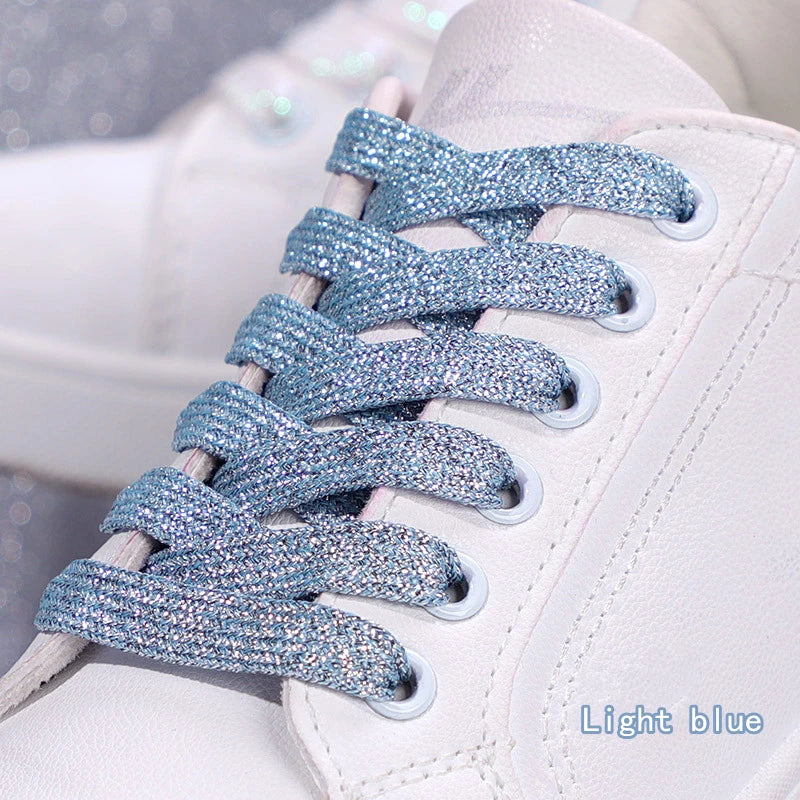 NEW Fashion Glitter Shoelaces Colorful Flat Shoe laces for Athletic Running Sneakers Shoes Boot 1CM Width Shoelace Strings 1Pair