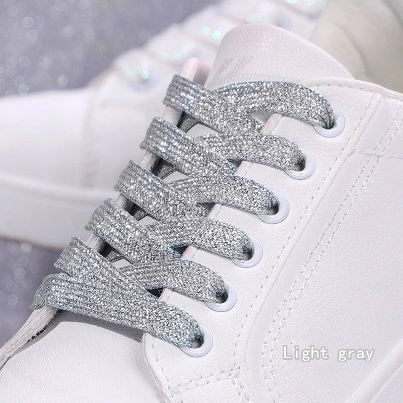 NEW Fashion Glitter Shoelaces Colorful Flat Shoe laces for Athletic Running Sneakers Shoes Boot 1CM Width Shoelace Strings 1Pair