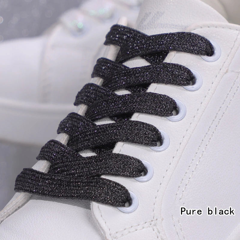 NEW Fashion Glitter Shoelaces Colorful Flat Shoe laces for Athletic Running Sneakers Shoes Boot 1CM Width Shoelace Strings 1Pair