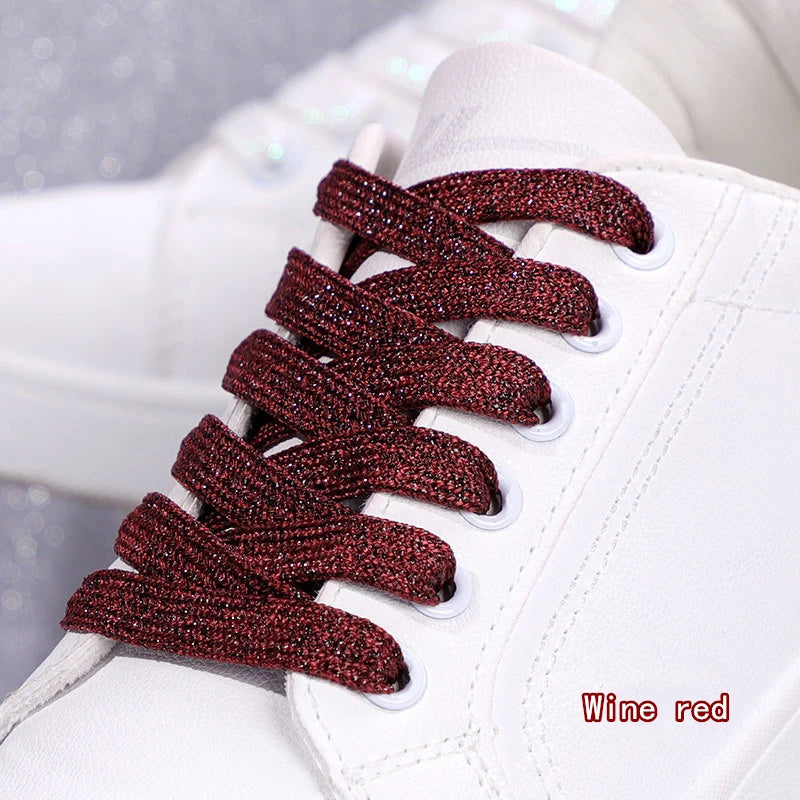 NEW Fashion Glitter Shoelaces Colorful Flat Shoe laces for Athletic Running Sneakers Shoes Boot 1CM Width Shoelace Strings 1Pair