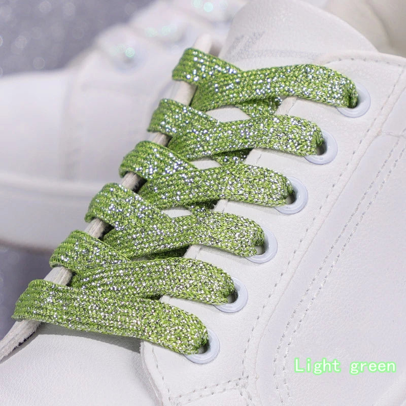 NEW Fashion Glitter Shoelaces Colorful Flat Shoe laces for Athletic Running Sneakers Shoes Boot 1CM Width Shoelace Strings 1Pair
