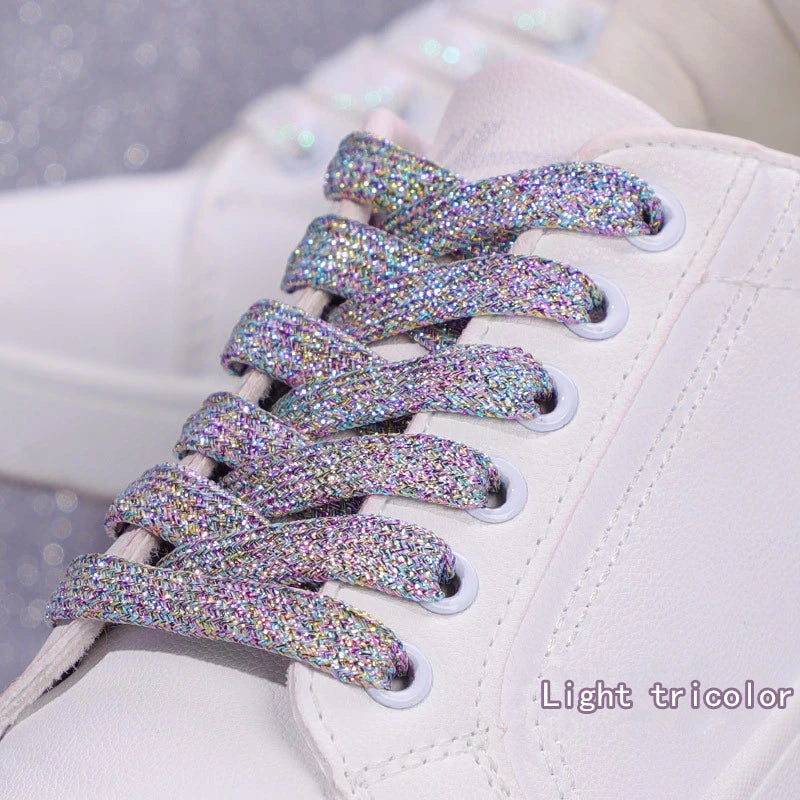 NEW Fashion Glitter Shoelaces Colorful Flat Shoe laces for Athletic Running Sneakers Shoes Boot 1CM Width Shoelace Strings 1Pair