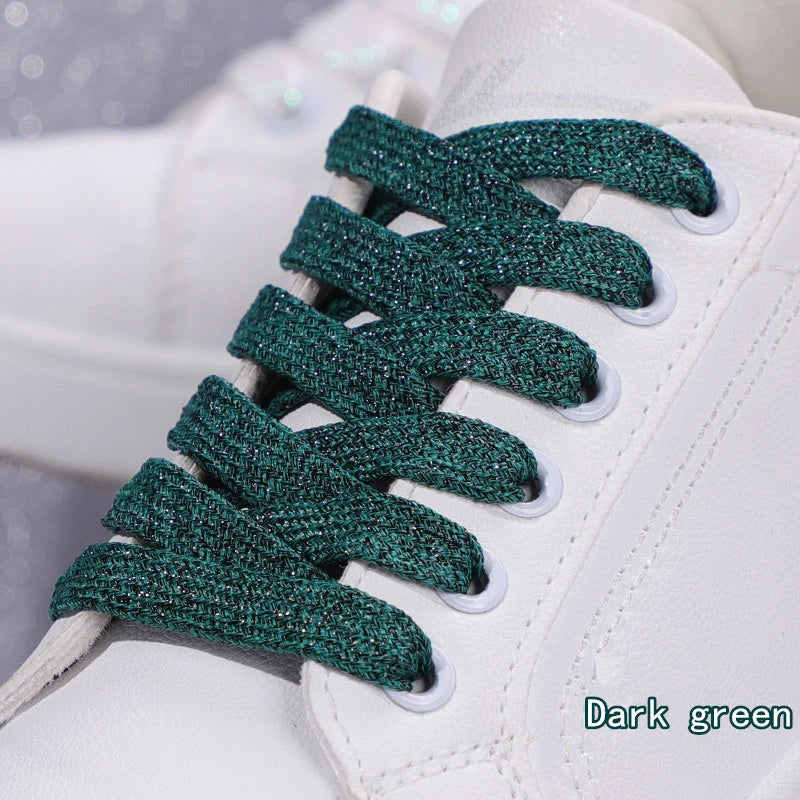 NEW Fashion Glitter Shoelaces Colorful Flat Shoe laces for Athletic Running Sneakers Shoes Boot 1CM Width Shoelace Strings 1Pair