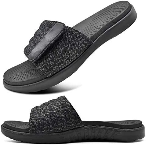 Mens Slide Sandals Open Toe Athletic Adjustable Straps Orthotic Plantar Sport Sandals with Soft Comfy Arch Support Footbed