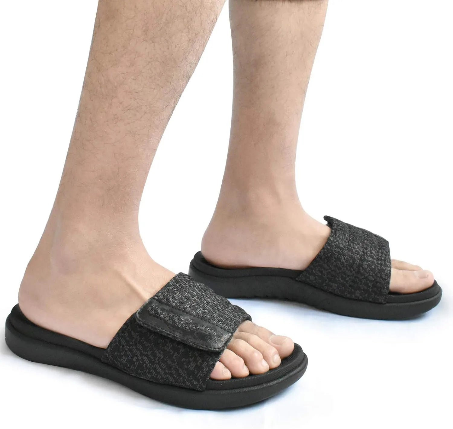 Mens Slide Sandals Open Toe Athletic Adjustable Straps Orthotic Plantar Sport Sandals with Soft Comfy Arch Support Footbed