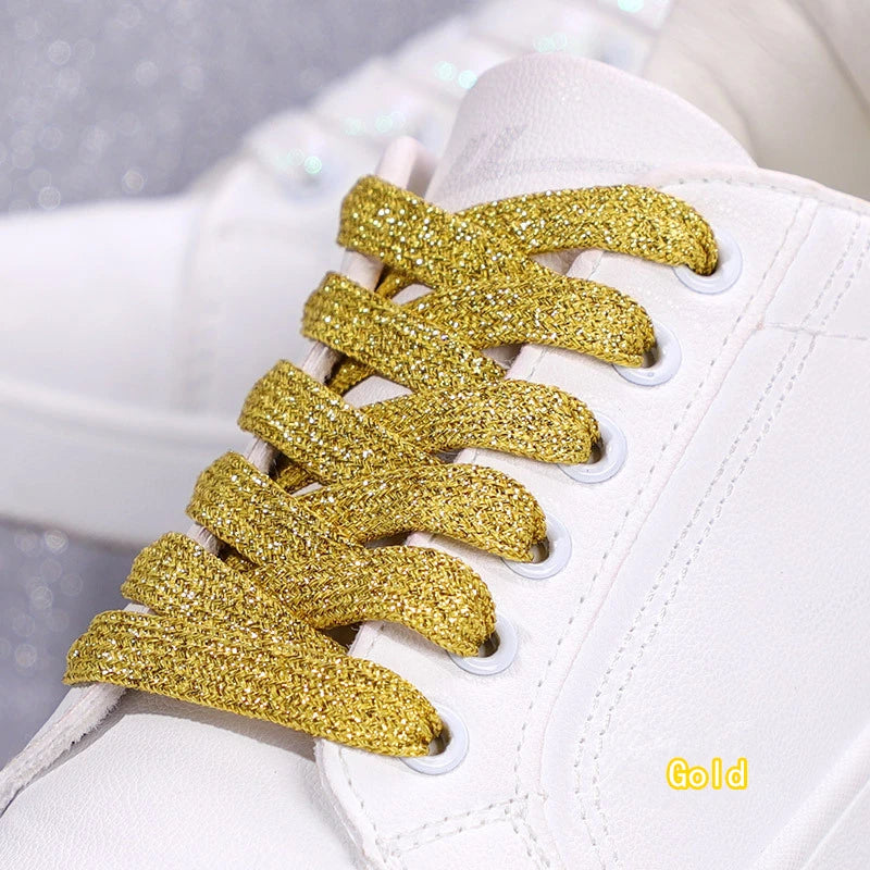 NEW Fashion Glitter Shoelaces Colorful Flat Shoe laces for Athletic Running Sneakers Shoes Boot 1CM Width Shoelace Strings 1Pair