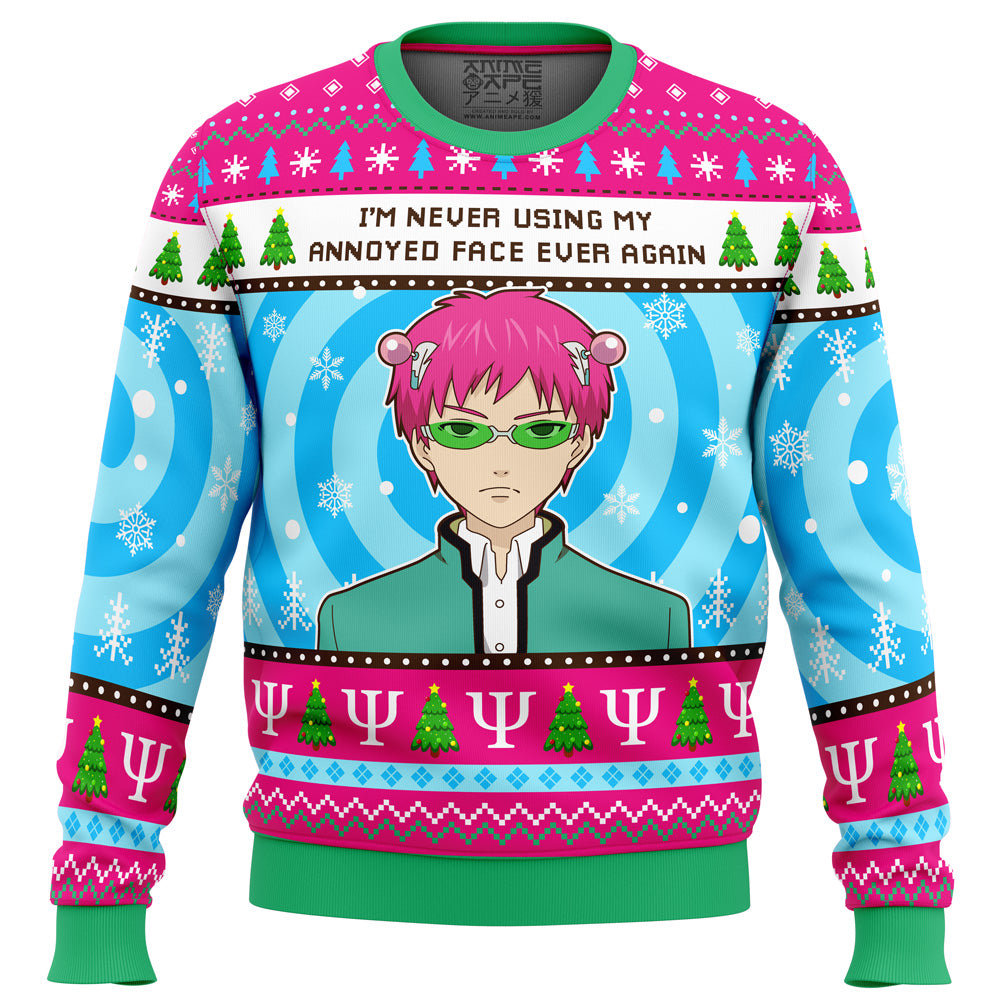 I'm Never Using The Disastrous Life of Saiki K Ugly Christmas Sweater
