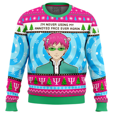 I'm Never Using The Disastrous Life of Saiki K Ugly Christmas Sweater