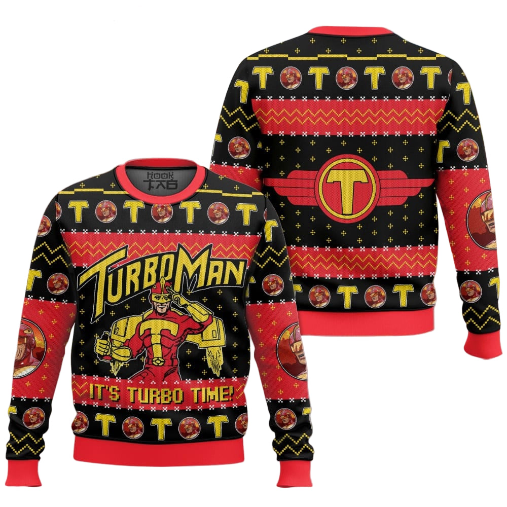 It’s Turbo Time! Turbo Man Jingle All the Way Ugly Sweater