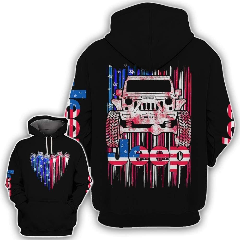Jeep Lover Gift, American Flag Jeep All Over Print Hoodie