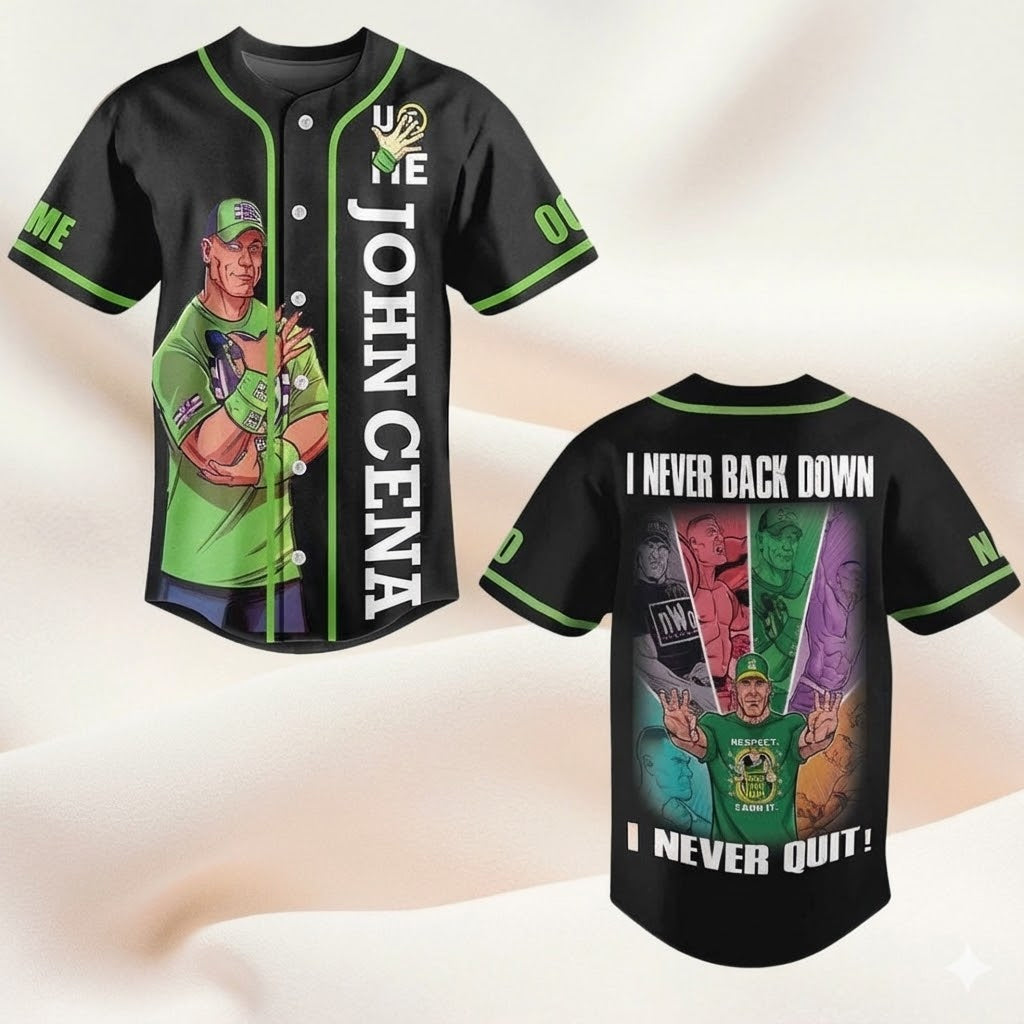 John Cena I Never Back Down I Never Quit Custom Name and Number Baseball Jersey