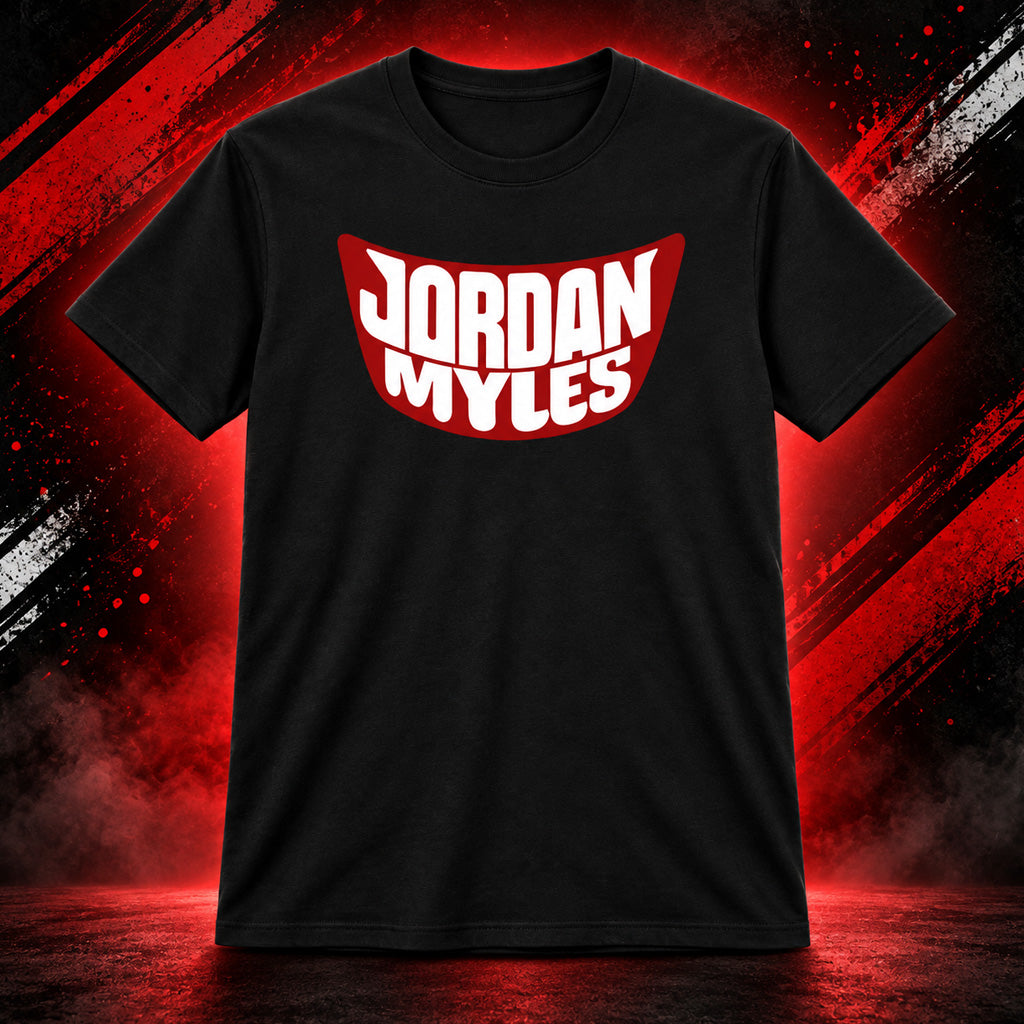 Jordan Myles Bold Red Logo Graphic Shirt for Wrestling Fans