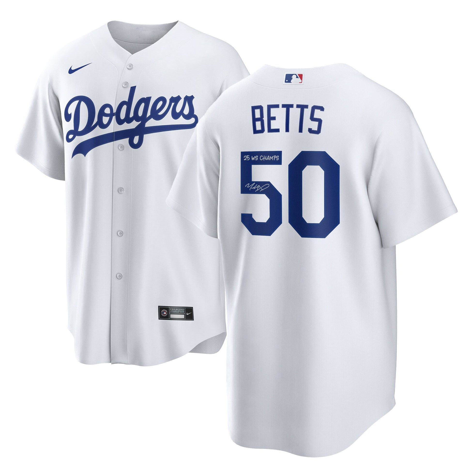 Los Angeles Dodgers Betts Autographed 2025 World Series Champions White Jersey with "25 WS Champs"