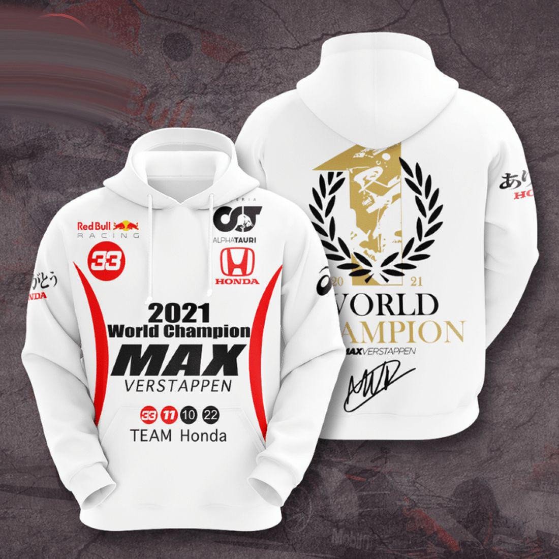 Max Verstappen 33 World Champion Honda Team All Over Print Hoodie 315