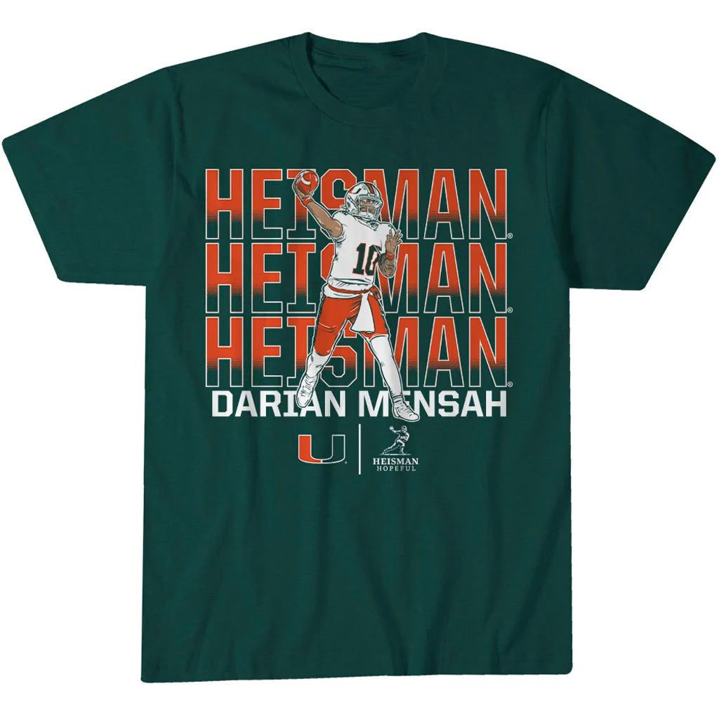 Miami Hurricanes Football Darian Mensah Heisman Hopeful Name Pose Graphic Shirt for College Football Fans