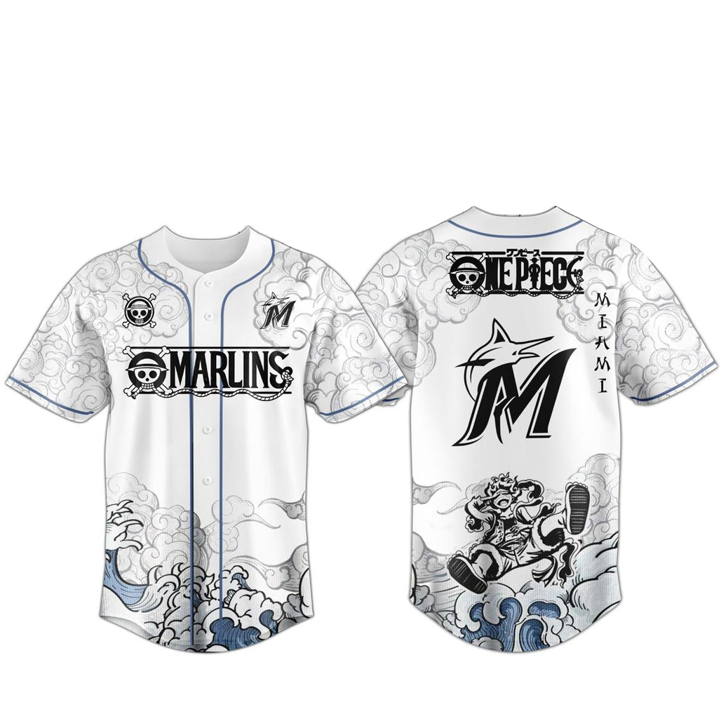 Miami Marlins x One Piece 2026 Luffy The Gear 5 Baseball Jersey