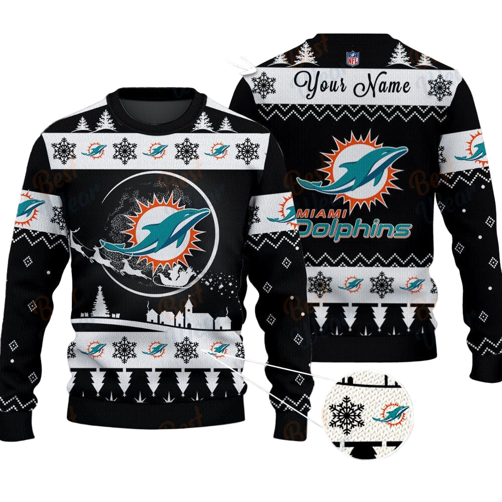Miami Dolphins NFL Ugly Christmas Sweater - Name Customized